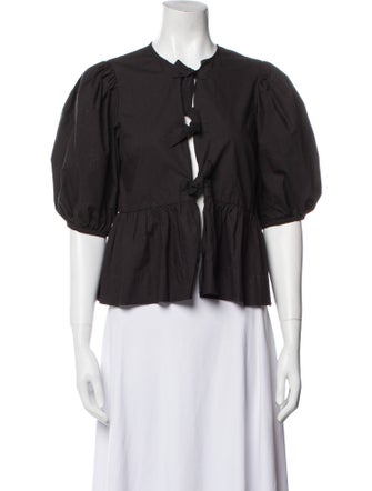 Ganni V-Neck Three-Quarter Sleeve Crop Top