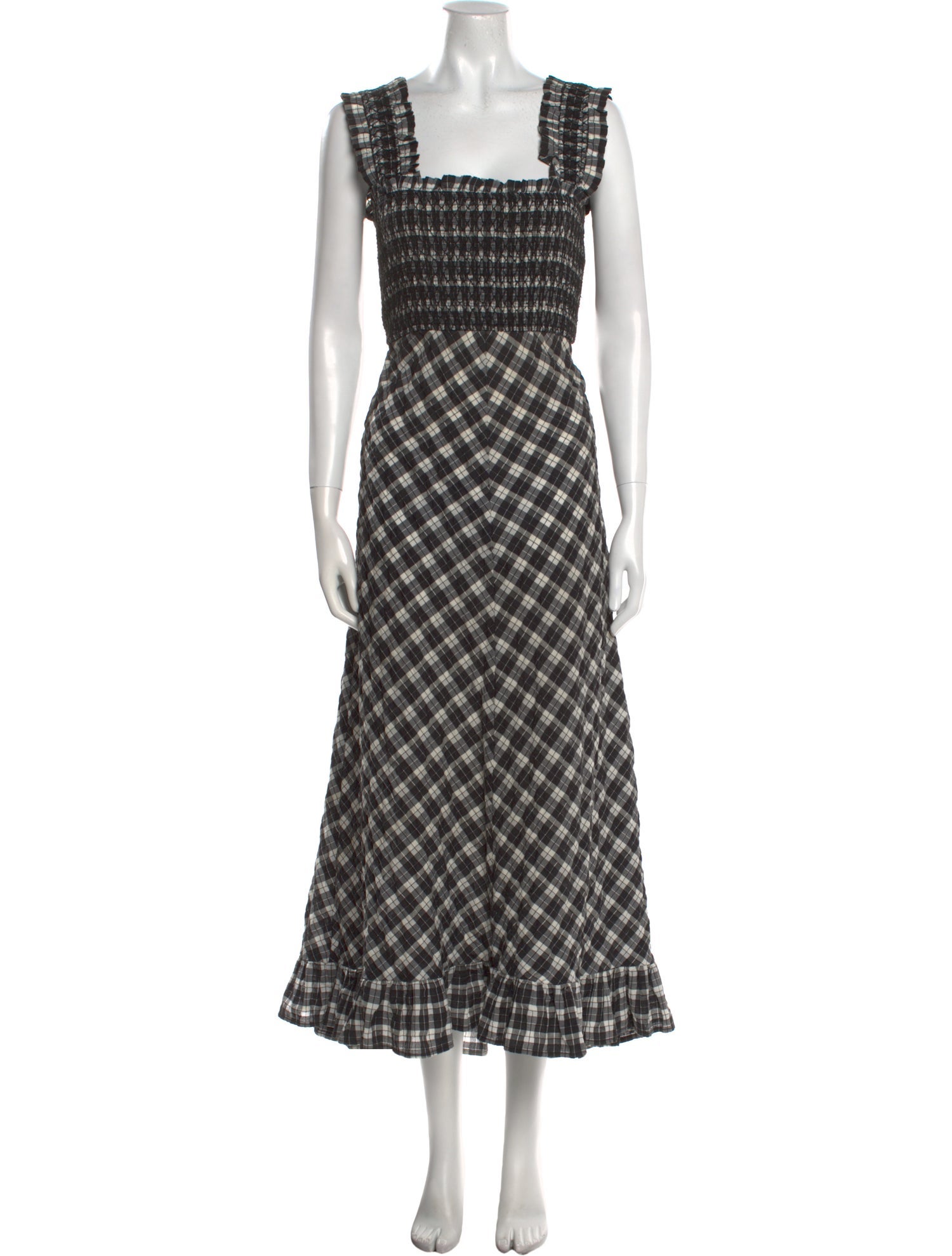 Ganni Plaid Print Long Dress