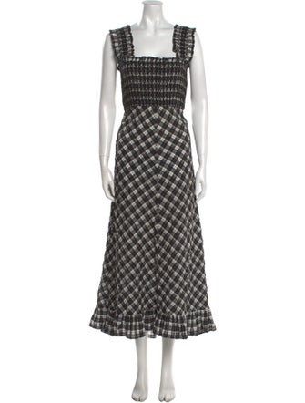 Ganni Plaid Print Long Dress