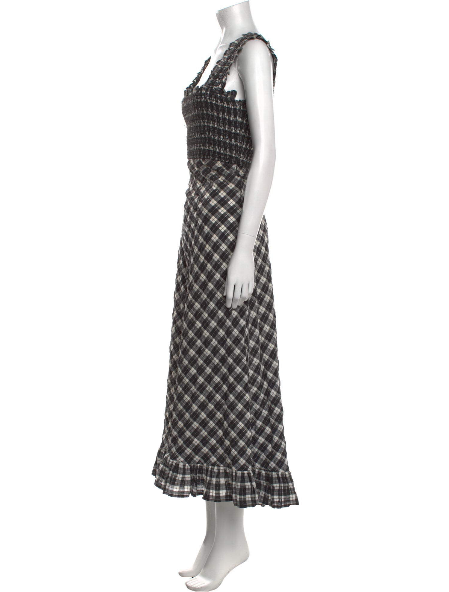 Ganni Plaid Print Long Dress