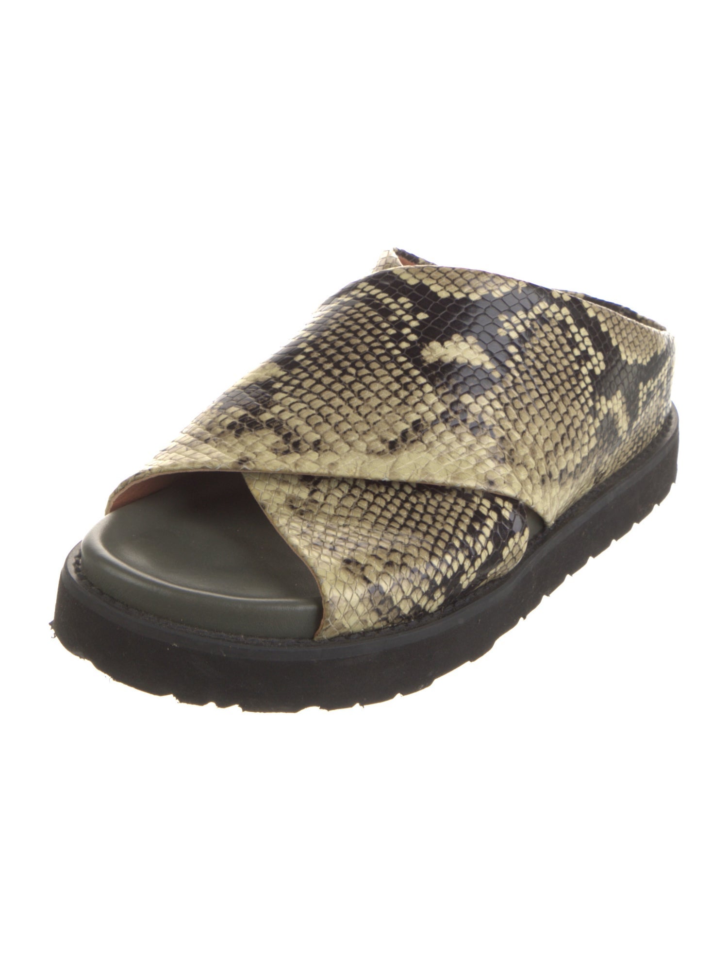 Ganni Leather Animal Print Slides