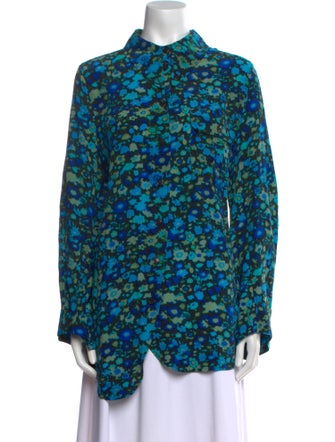 Ganni Floral Print Mock Neck Button-Up Top