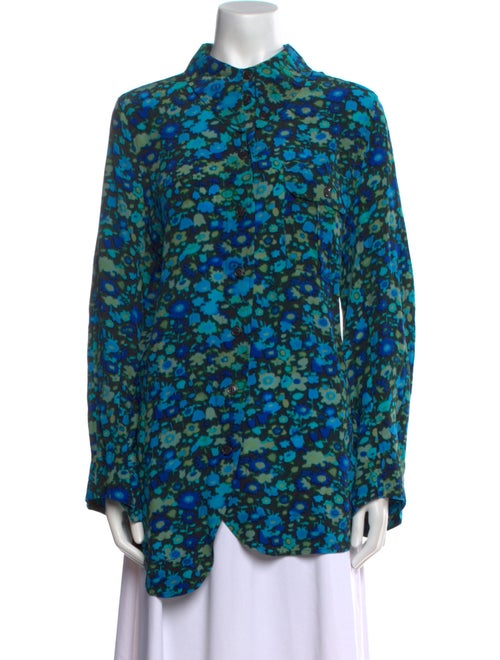 Ganni Floral Print Mock Neck Button-Up Top