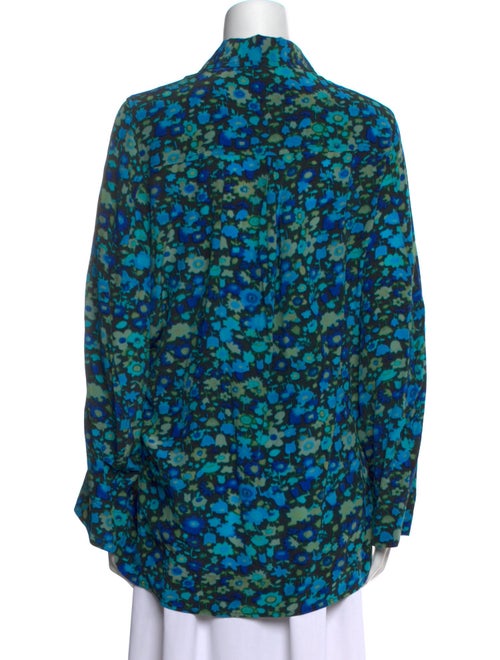 Ganni Floral Print Mock Neck Button-Up Top