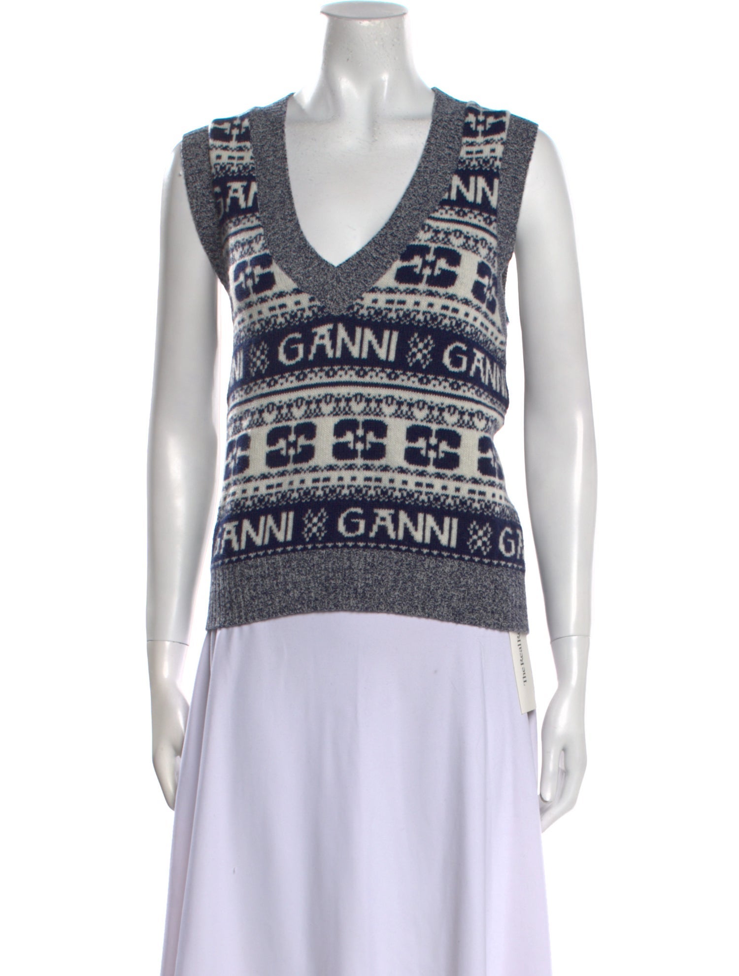 Ganni Printed V-Neck Sweater