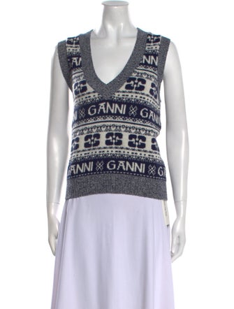Ganni Printed V-Neck Sweater