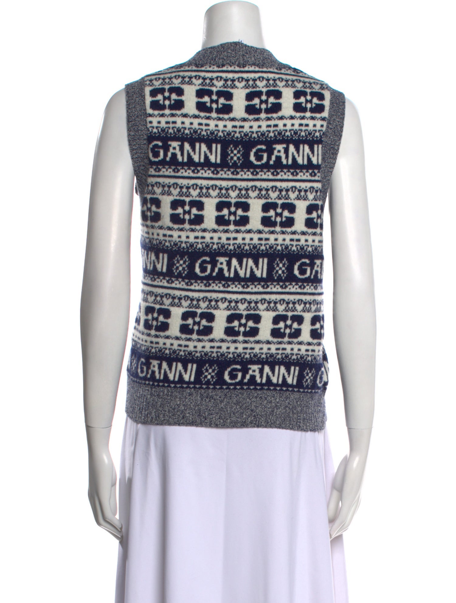 Ganni Printed V-Neck Sweater
