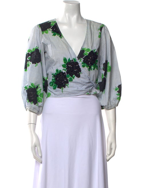 Ganni Floral Print V-Neck Crop Top