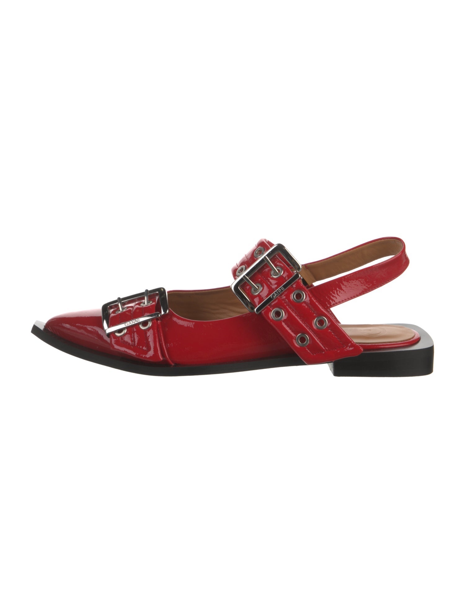 Ganni Patent Leather Studded Accents Slingback Flats