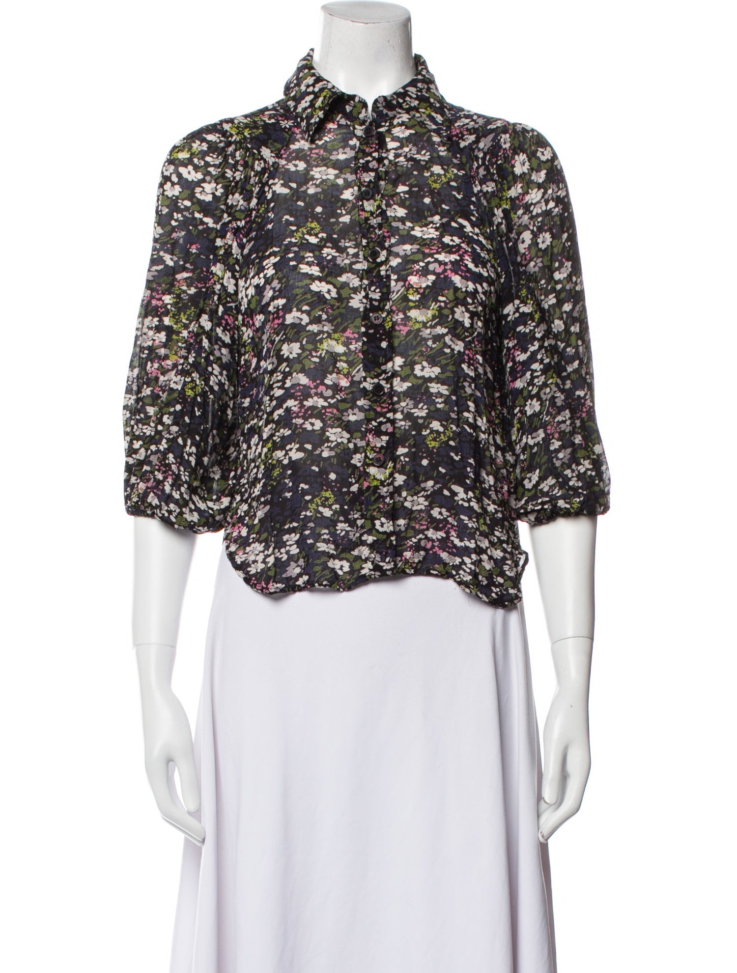 Ganni Floral Print Mock Neck Blouse