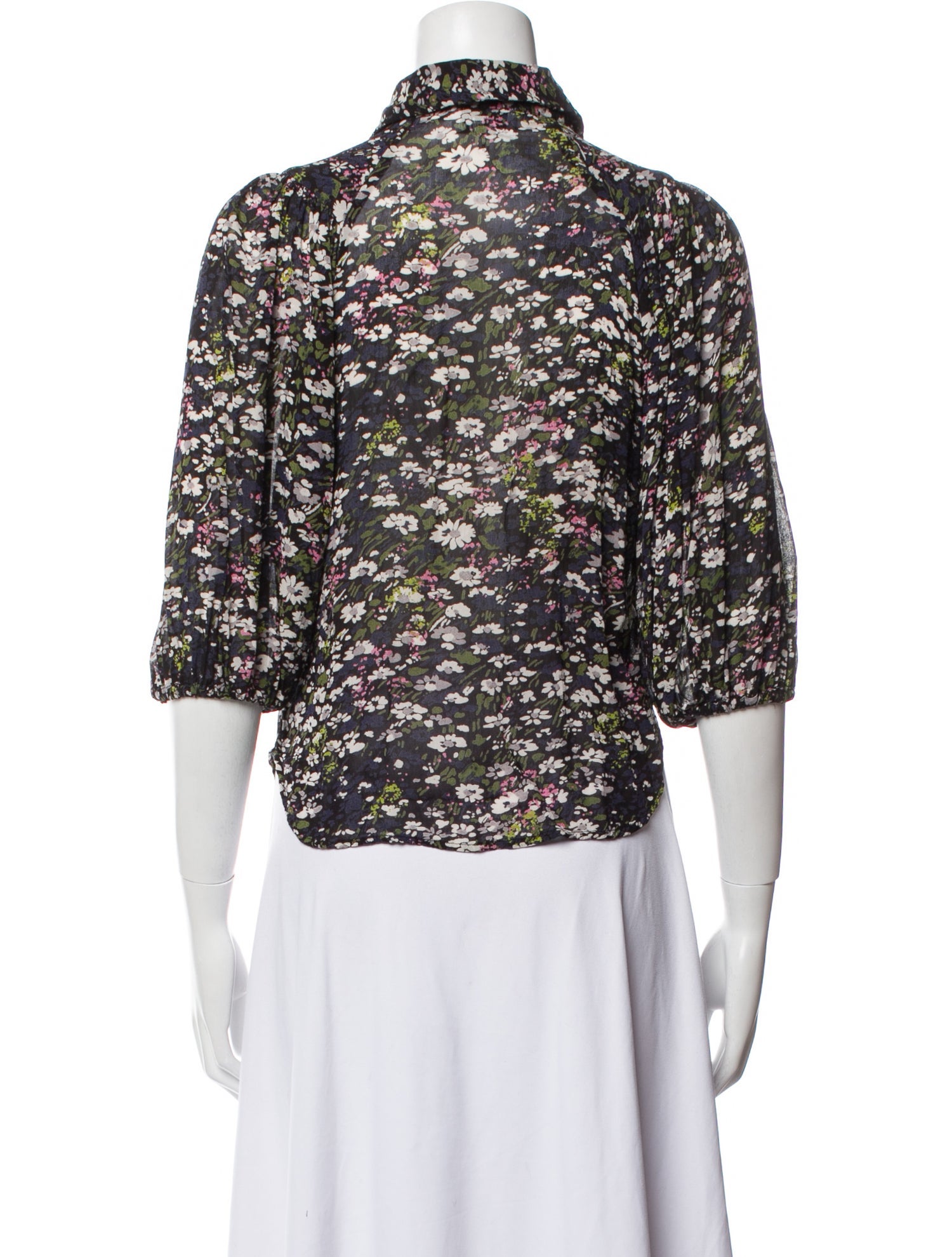 Ganni Floral Print Mock Neck Blouse