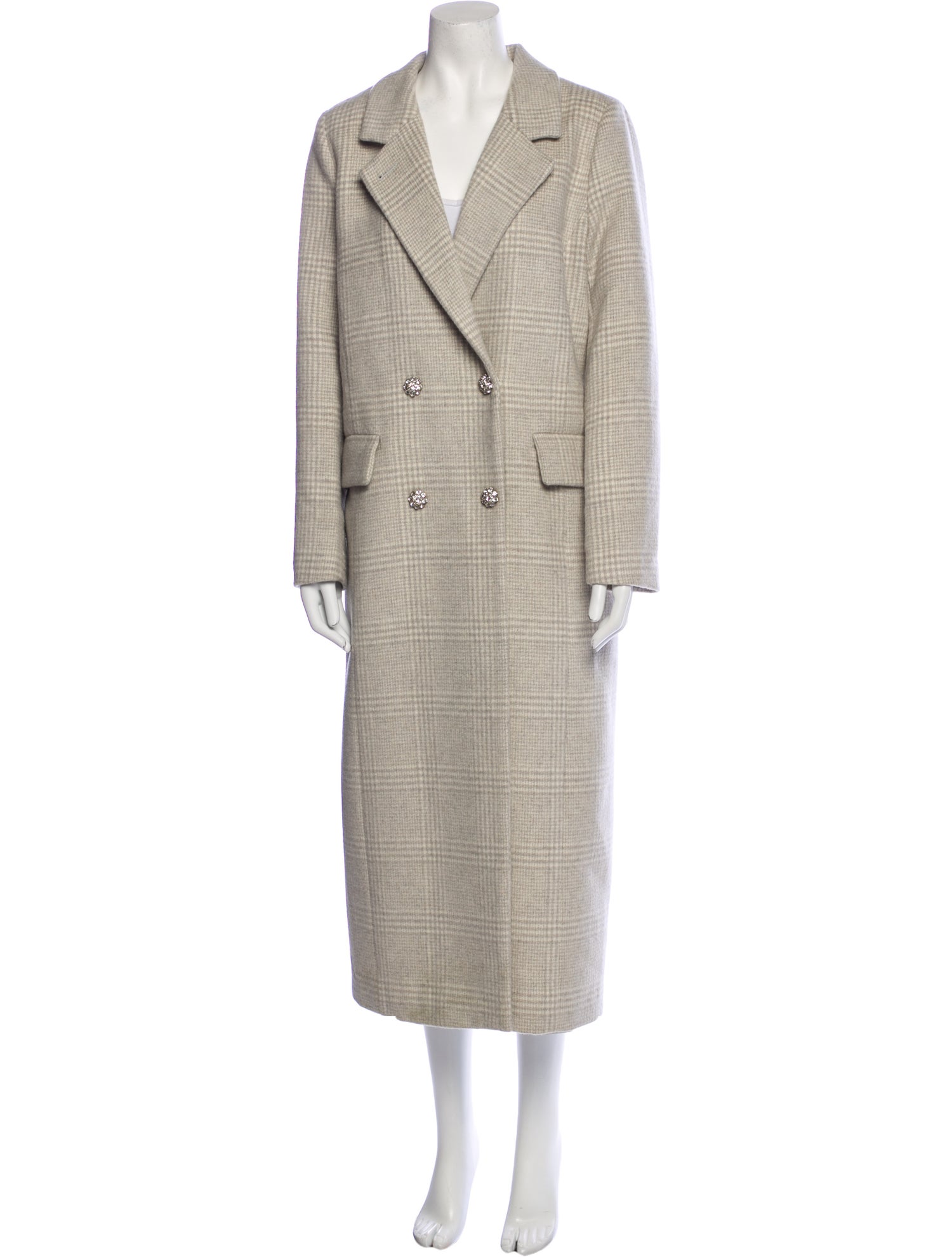 Ganni Wool Plaid Print Peacoat