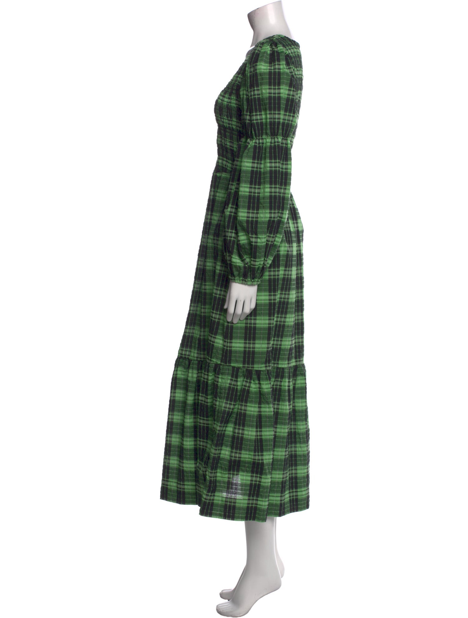 Ganni Plaid Print Long Dress