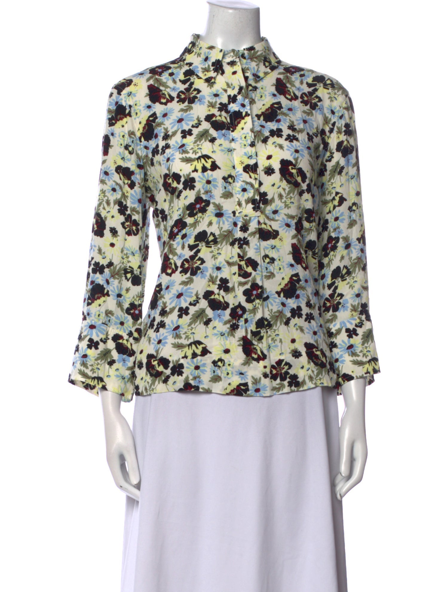 Ganni Floral Print Mock Neck Blouse