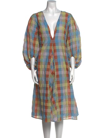 Ganni Plaid Print Midi Length Dress