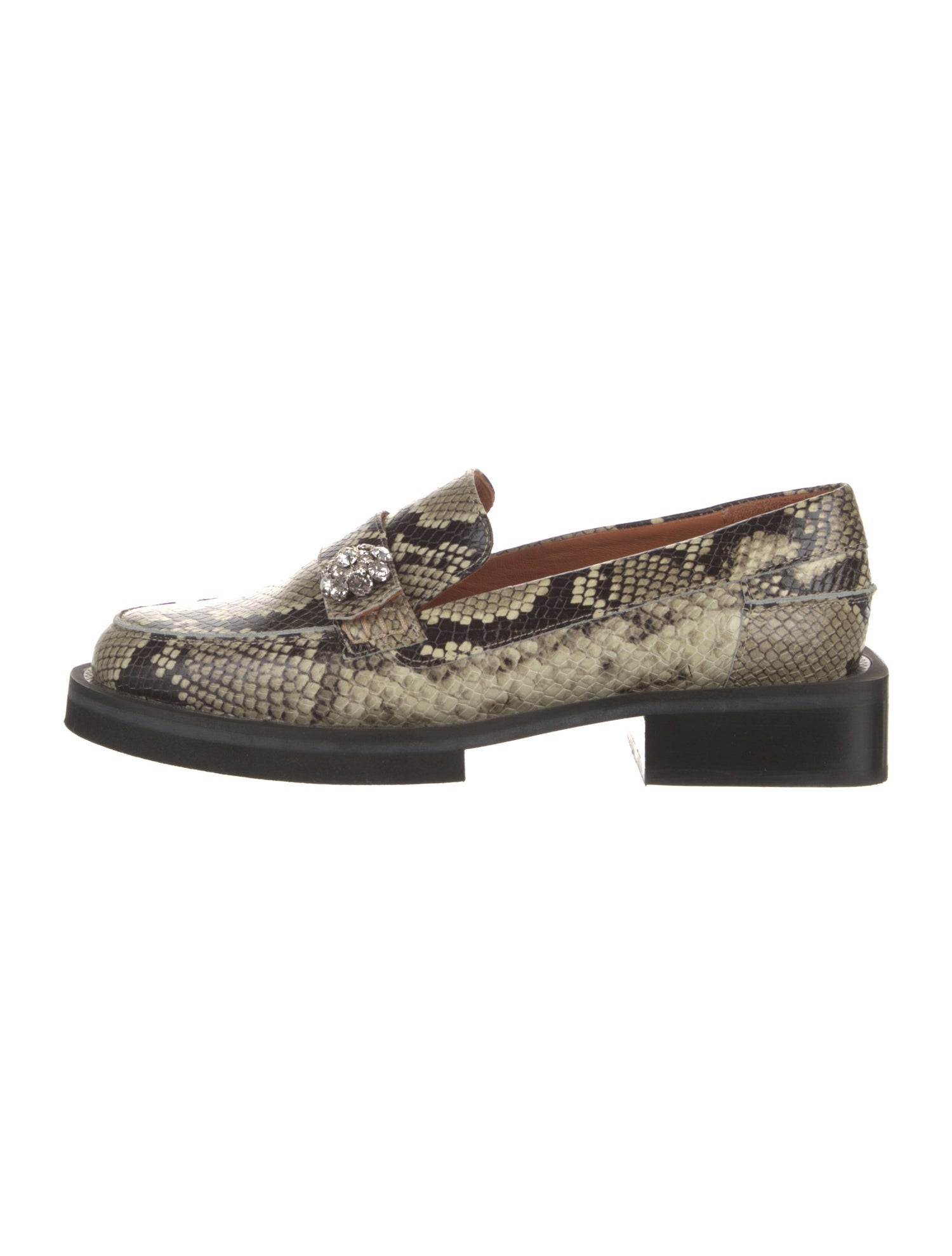 Ganni Leather Animal Print Loafers