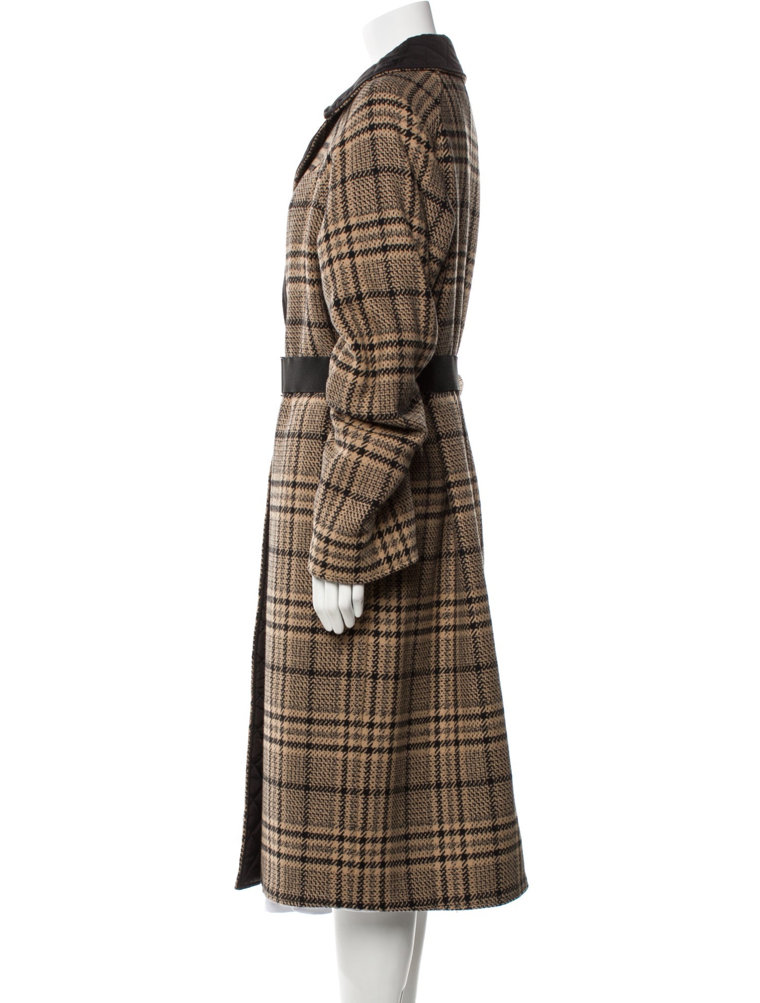 Ganni Wool Plaid Print Trench Coat