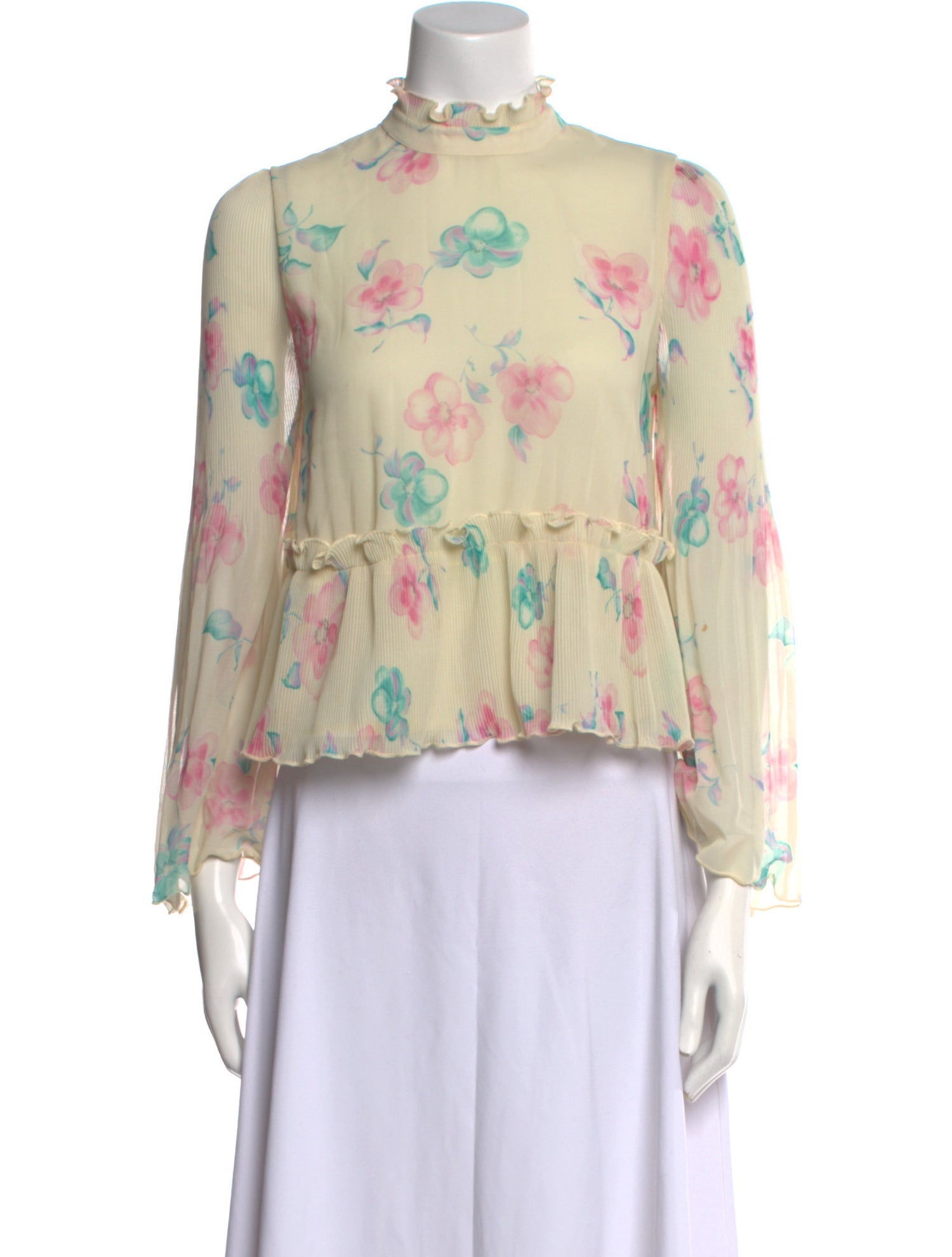Ganni Floral Print Mock Neck Blouse