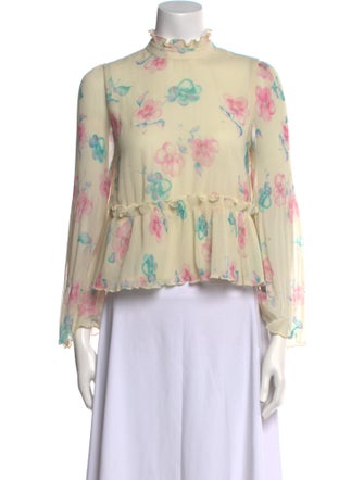 Ganni Floral Print Mock Neck Blouse