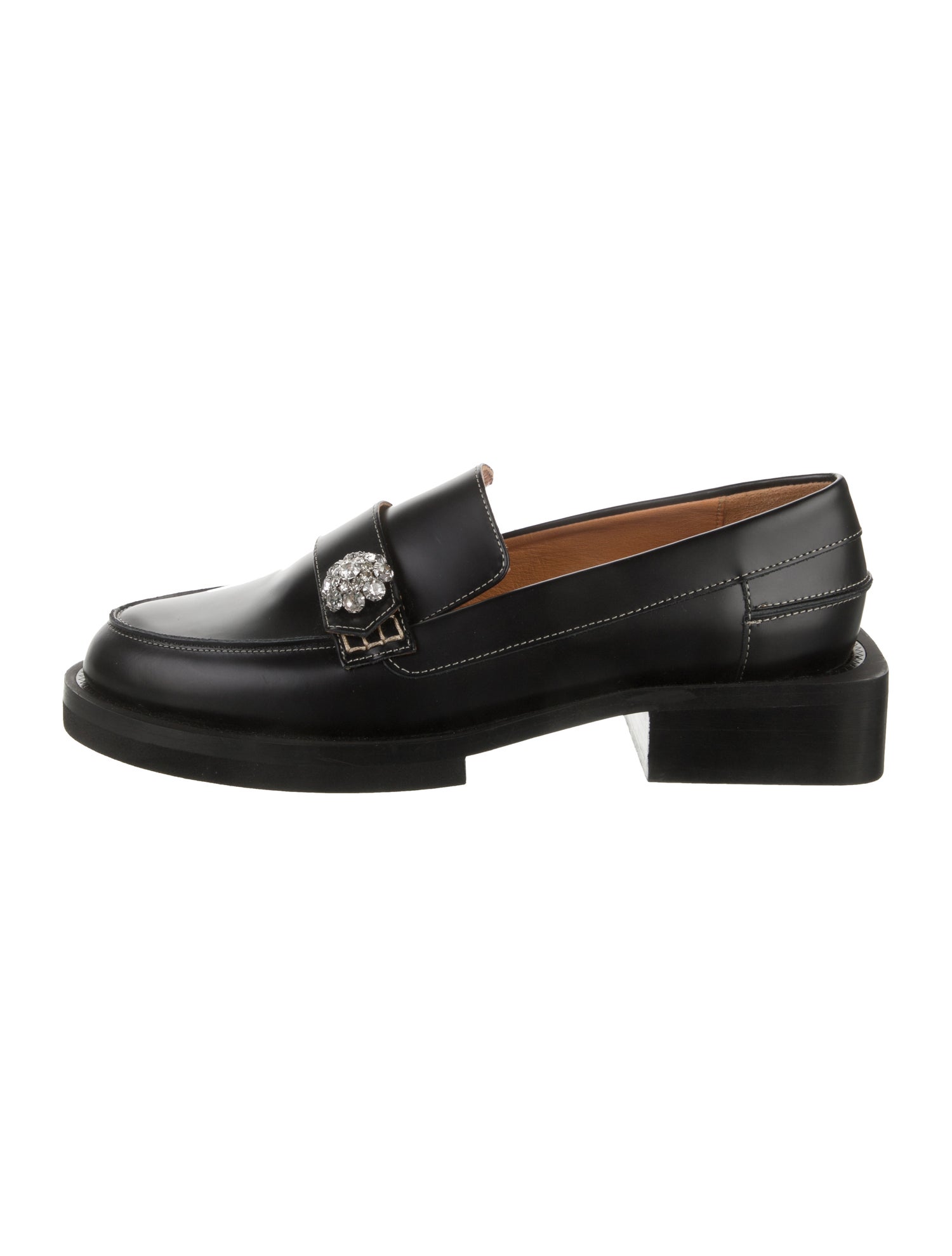 Ganni Leather Crystal Embellishments Loafers