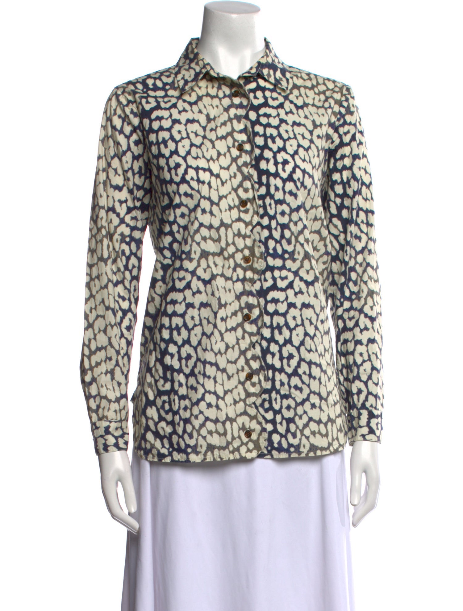Ganni Animal Print Long Sleeve Button-Up Top