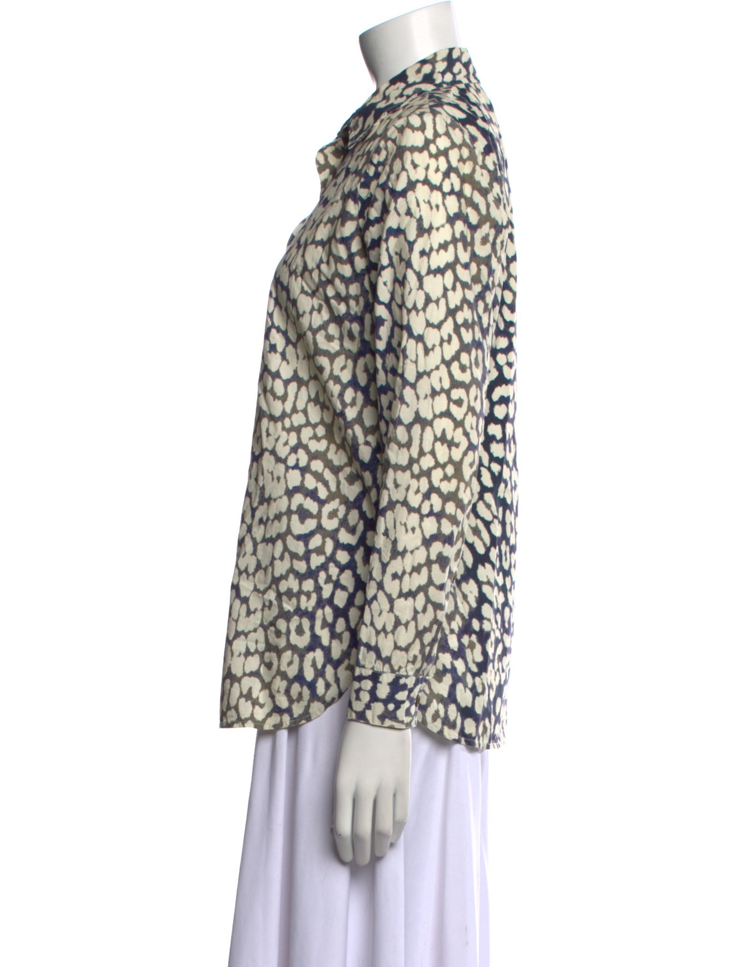Ganni Animal Print Long Sleeve Button-Up Top