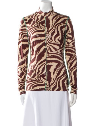 Ganni Printed Mock Neck Button-Up Top