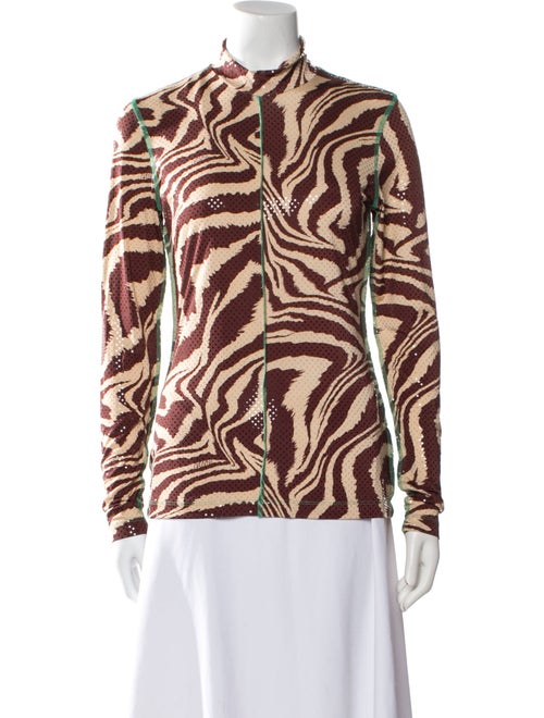 Ganni Printed Mock Neck Button-Up Top