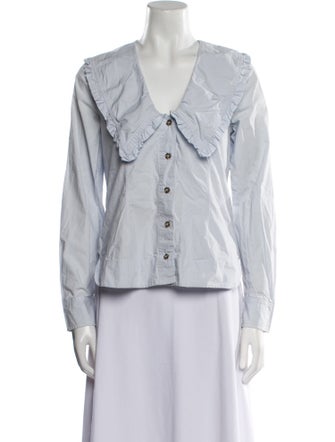 Ganni V-Neck Long Sleeve Button-Up Top