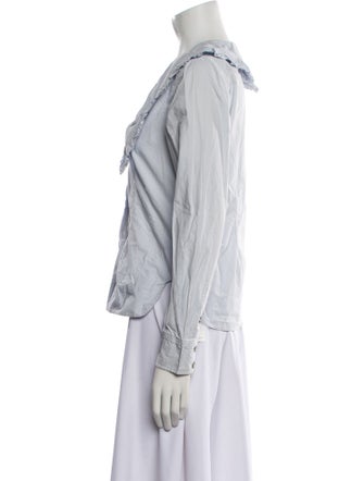 Ganni V-Neck Long Sleeve Button-Up Top