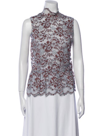Ganni Lace Pattern Mock Neck Blouse
