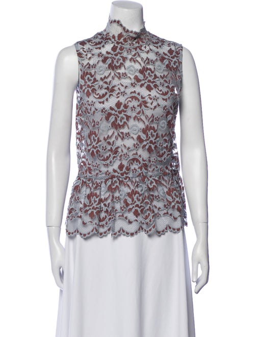 Ganni Lace Pattern Mock Neck Blouse