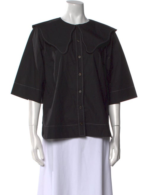 Ganni Crew Neck Three-Quarter Sleeve Button-Up Top