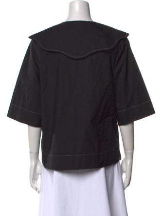 Ganni Crew Neck Three-Quarter Sleeve Button-Up Top