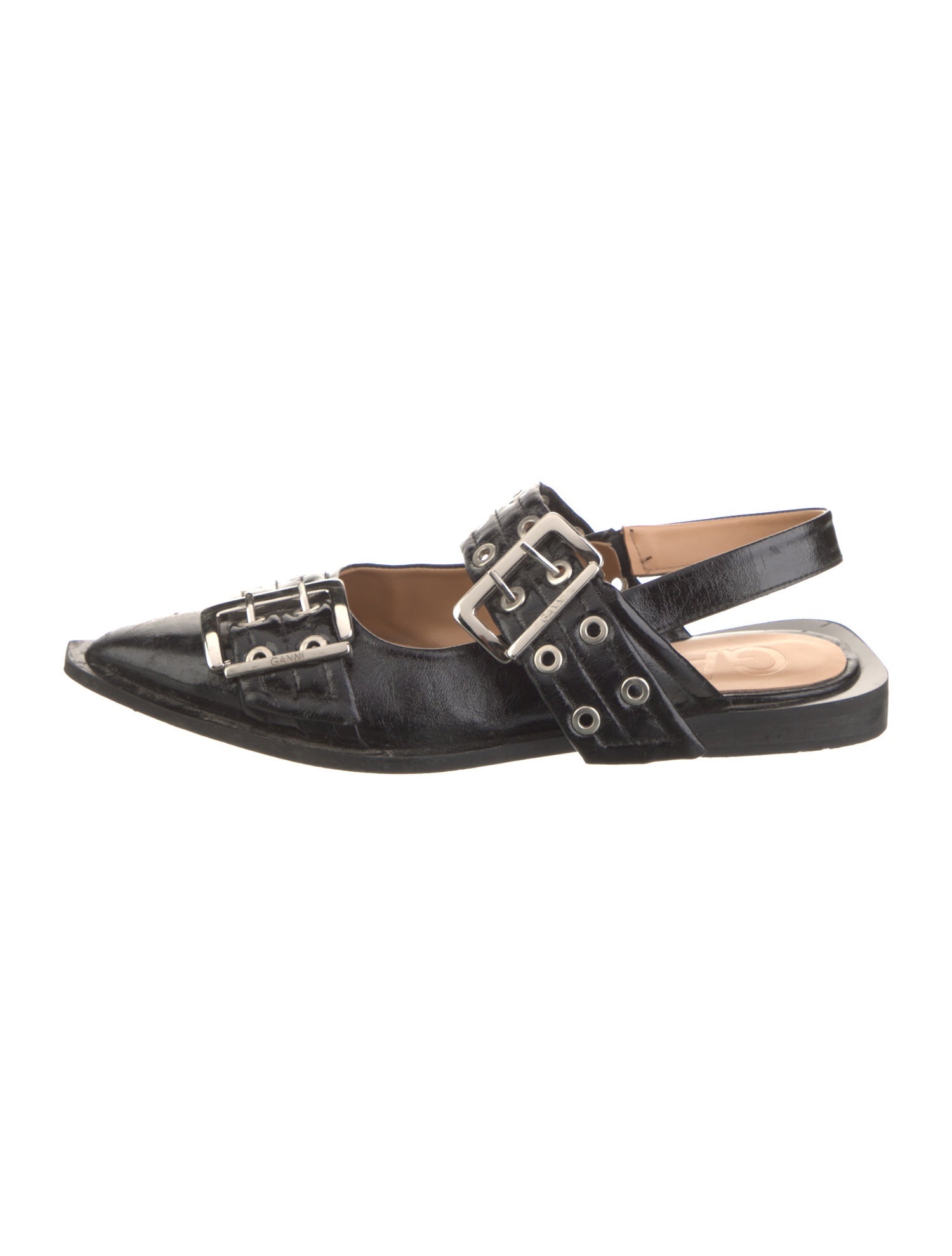 Ganni Leather Eyelet Trim Slingback Flats