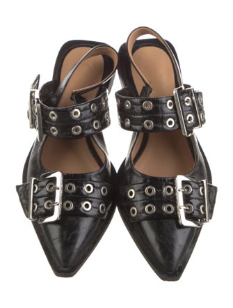 Ganni Leather Eyelet Trim Slingback Flats