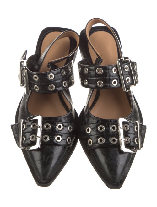 Ganni Leather Eyelet Trim Slingback Flats