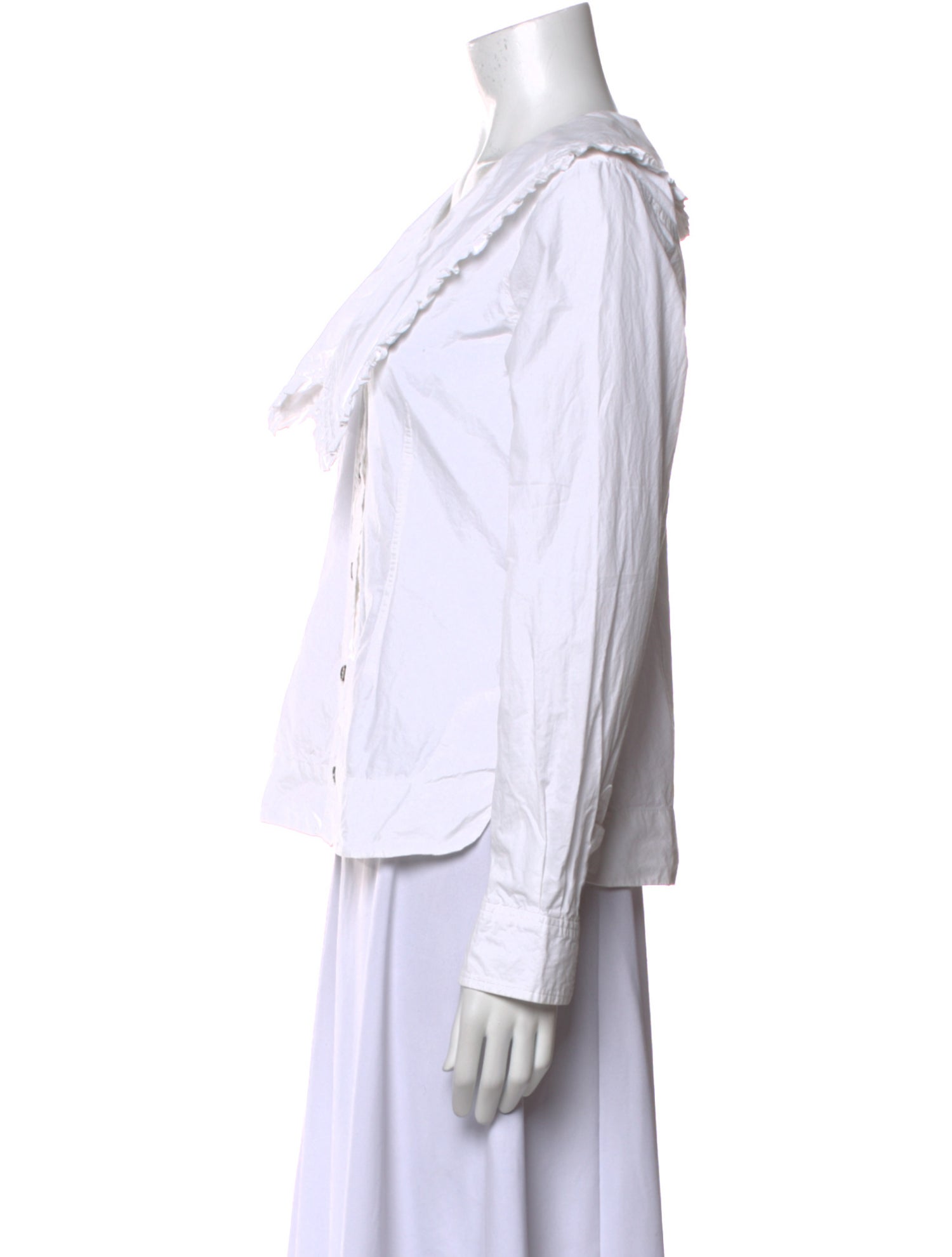 Ganni V-Neck Long Sleeve Button-Up Top