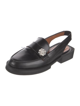 Ganni Leather Crystal Embellishments Slingback Flats