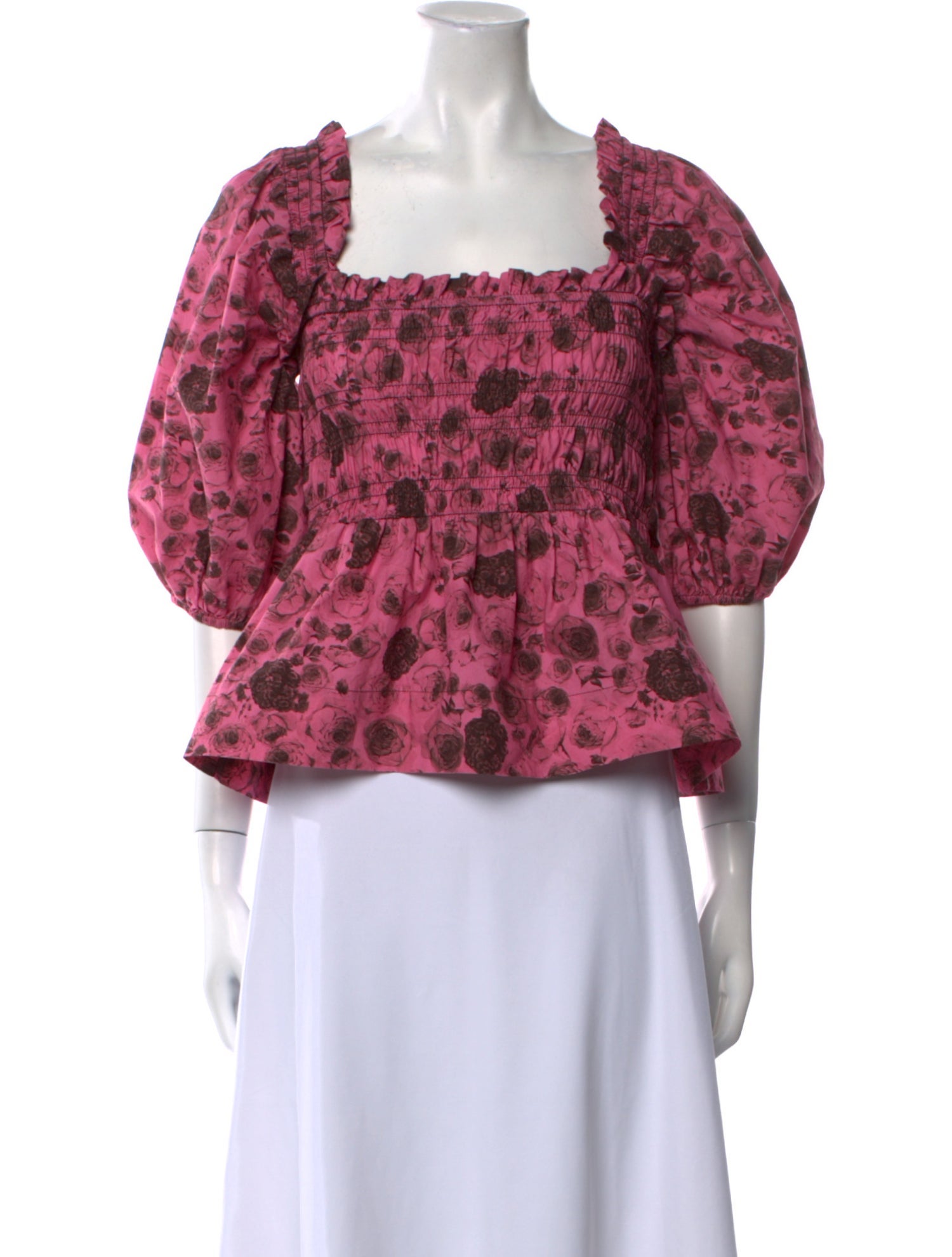 Ganni Floral Print Square Neckline Crop Top