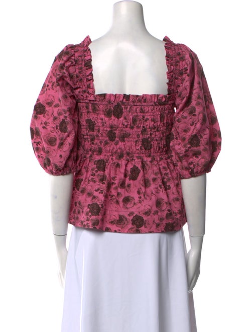 Ganni Floral Print Square Neckline Crop Top