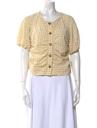 Ganni Plaid Print Short Sleeve Crop Top