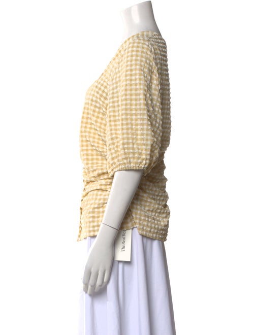 Ganni Plaid Print Short Sleeve Crop Top