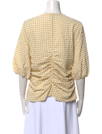 Ganni Plaid Print Short Sleeve Crop Top