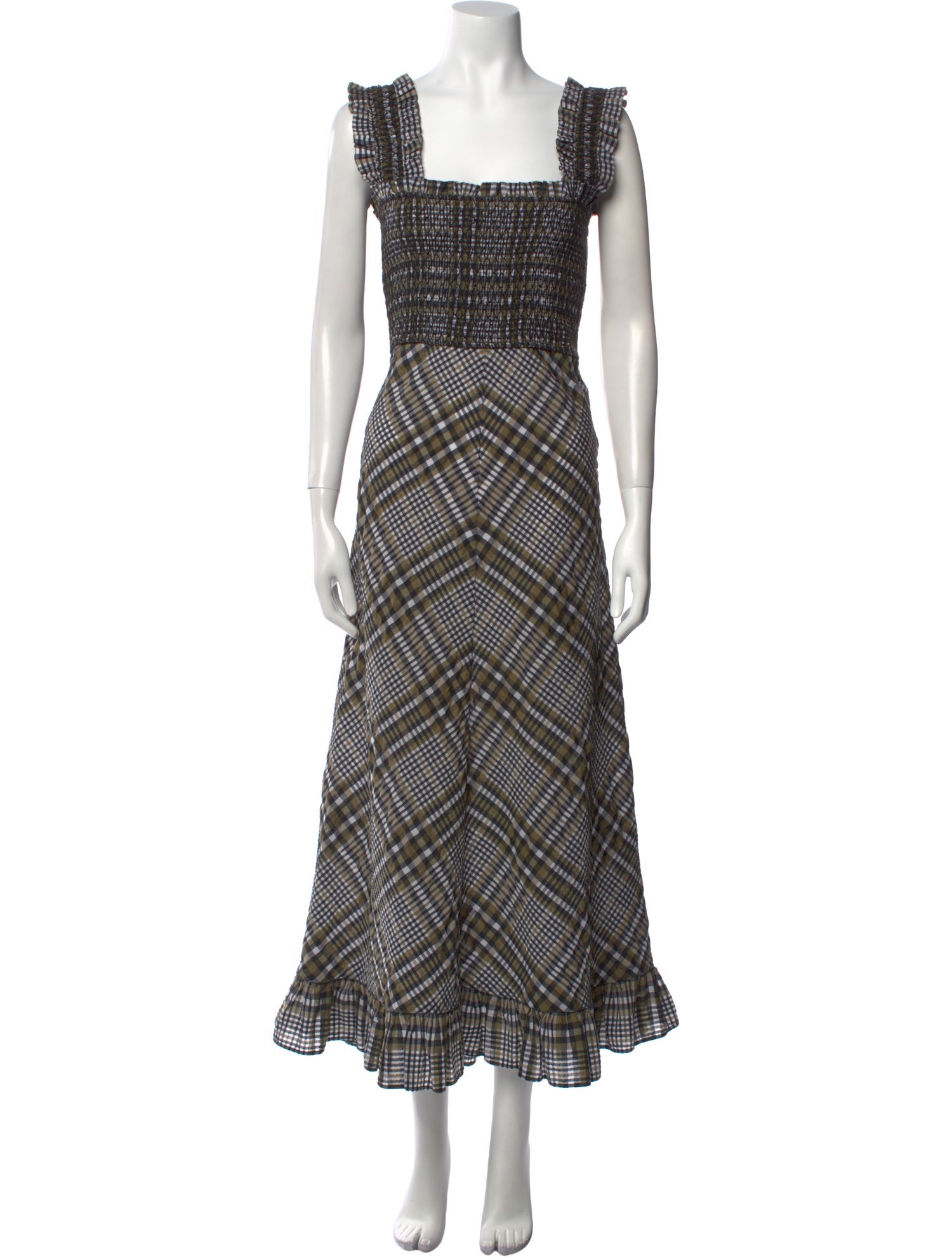 Ganni Plaid Print Long Dress