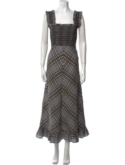Ganni Plaid Print Long Dress