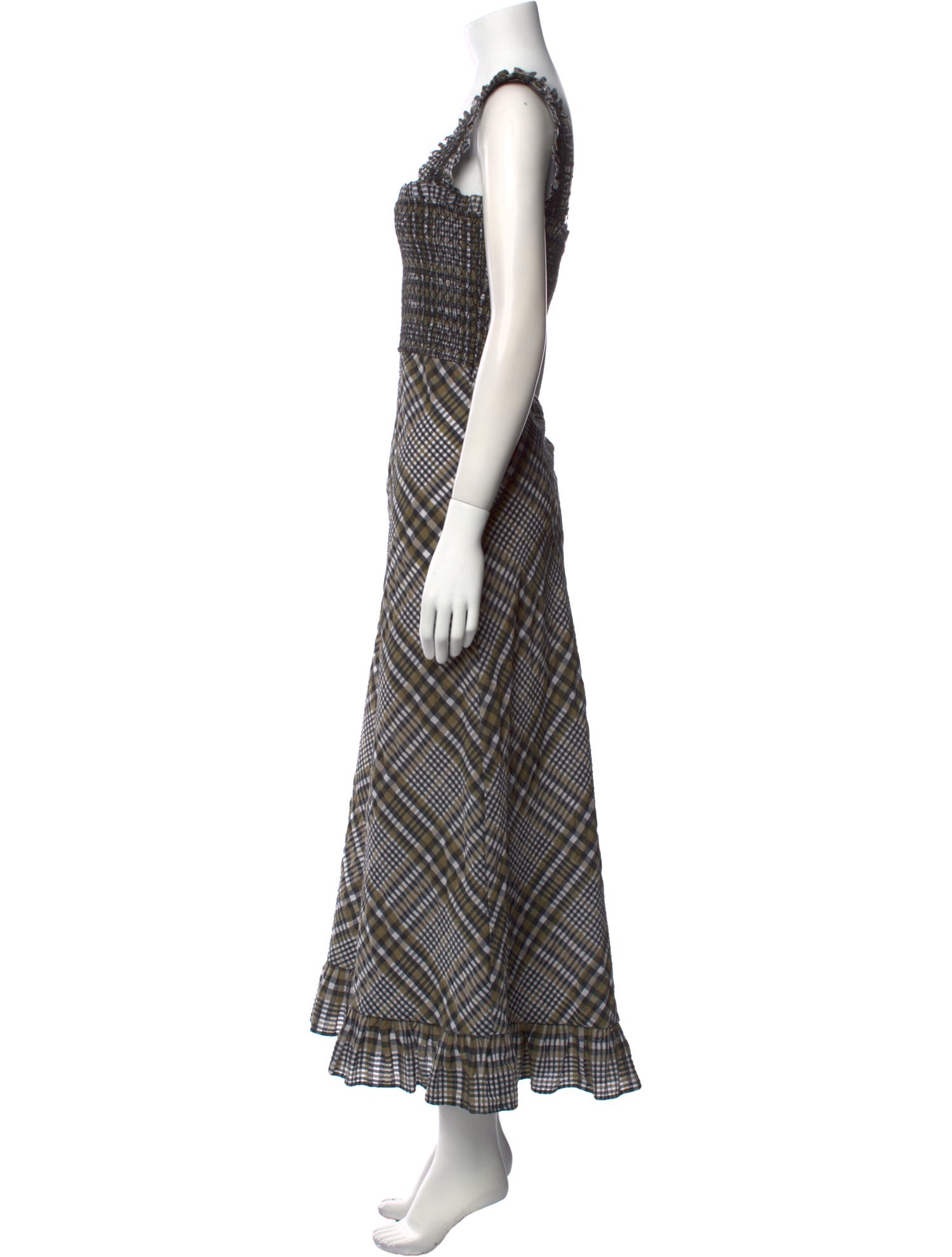 Ganni Plaid Print Long Dress