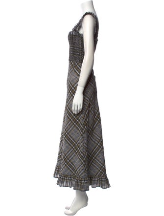 Ganni Plaid Print Long Dress