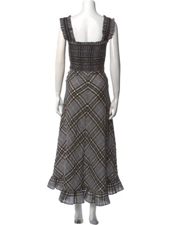 Ganni Plaid Print Long Dress