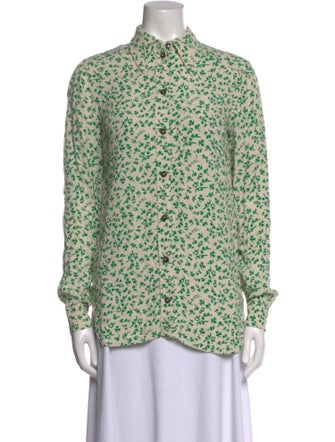 Ganni Printed Mock Neck Button-Up Top